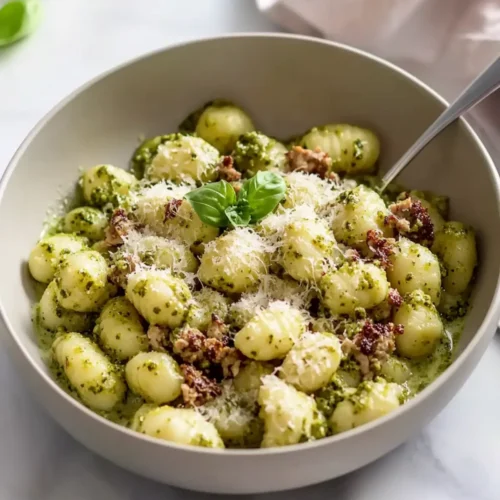 Creamy Pesto Gnocchi with Ground Turkey