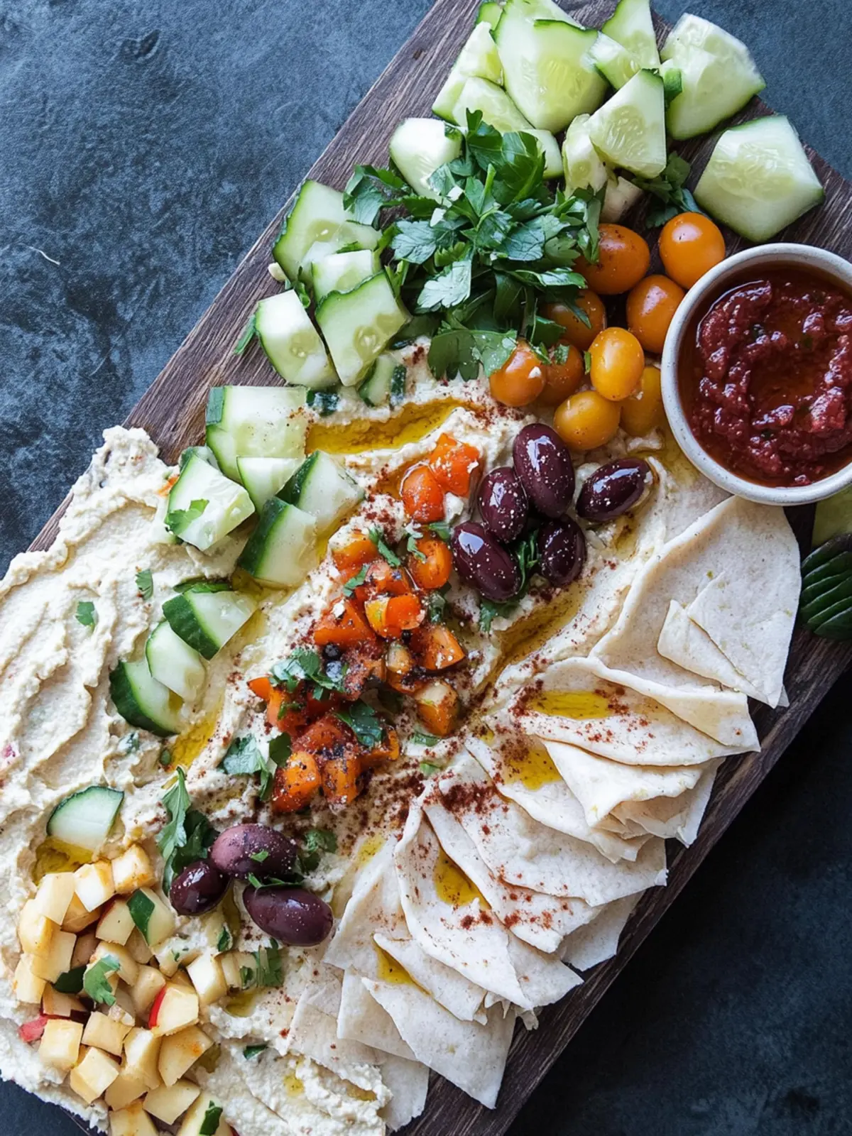 Mediterranean Hummus Board with Flavor-Packed Delights