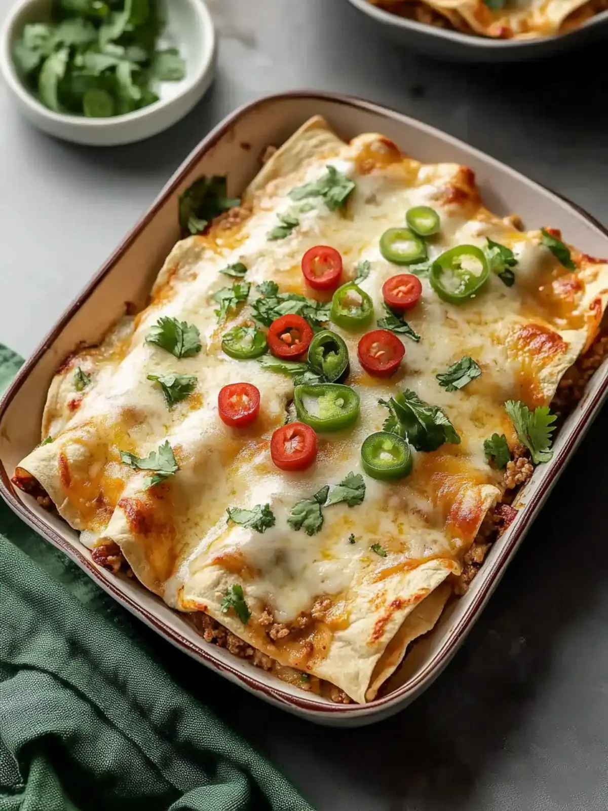 Baked Ground Turkey Enchiladas with White Sauce