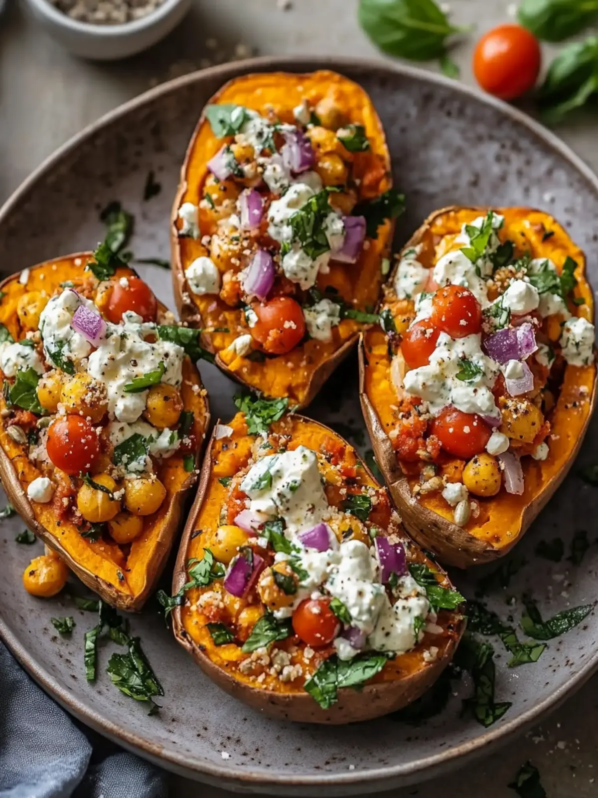 Mediterranean Stuffed Sweet Potatoes