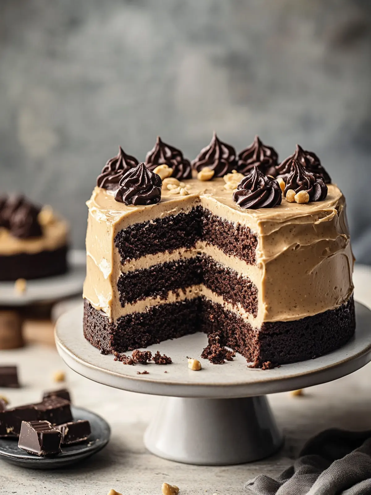 chocolate cake with peanut butter icing