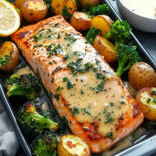 Lemon Butter Salmon with Crispy Potatoes and Broccoli Recipe