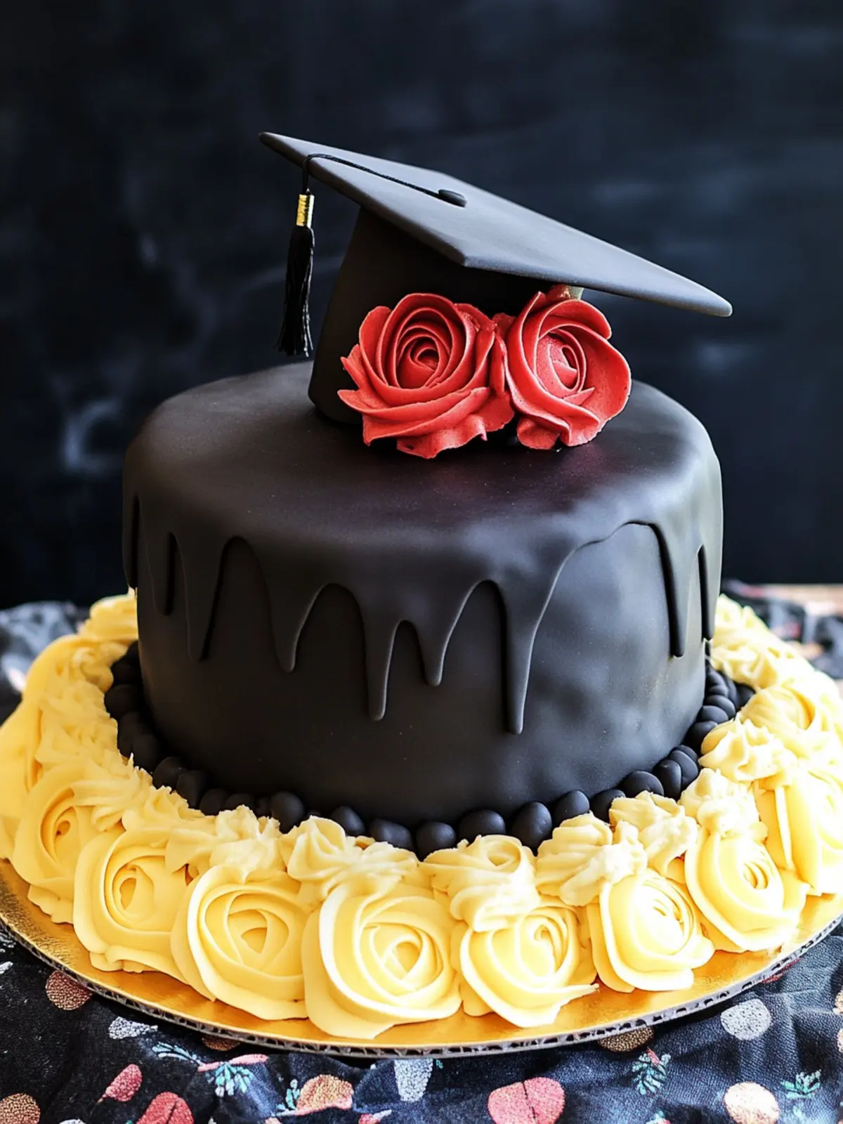Delicious Graduation Cake with Fun Cap & Diploma Decor