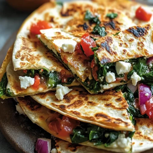 Mediterranean Quesadillas with Spinach, Feta, Mozzarella, and Red Onion