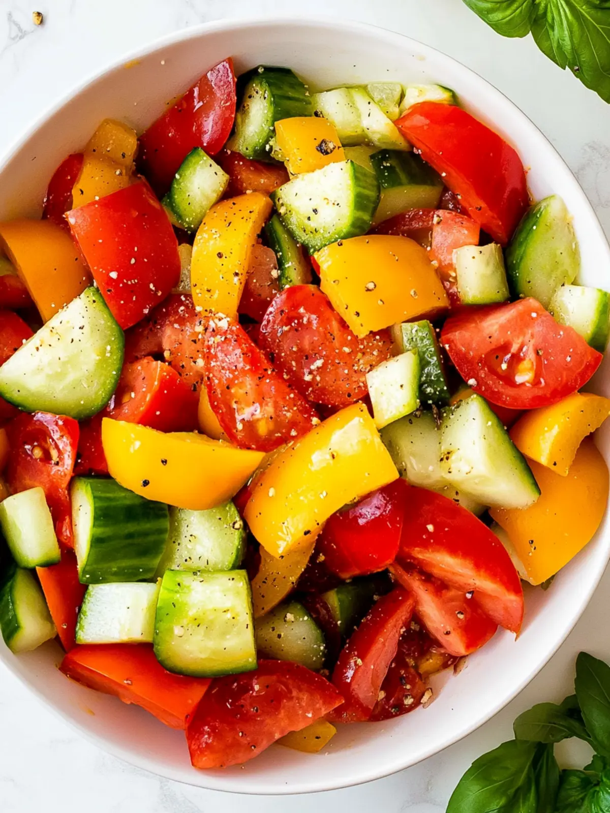 Fresh and Zesty Tomato Cucumber Bell Pepper Salad Delight