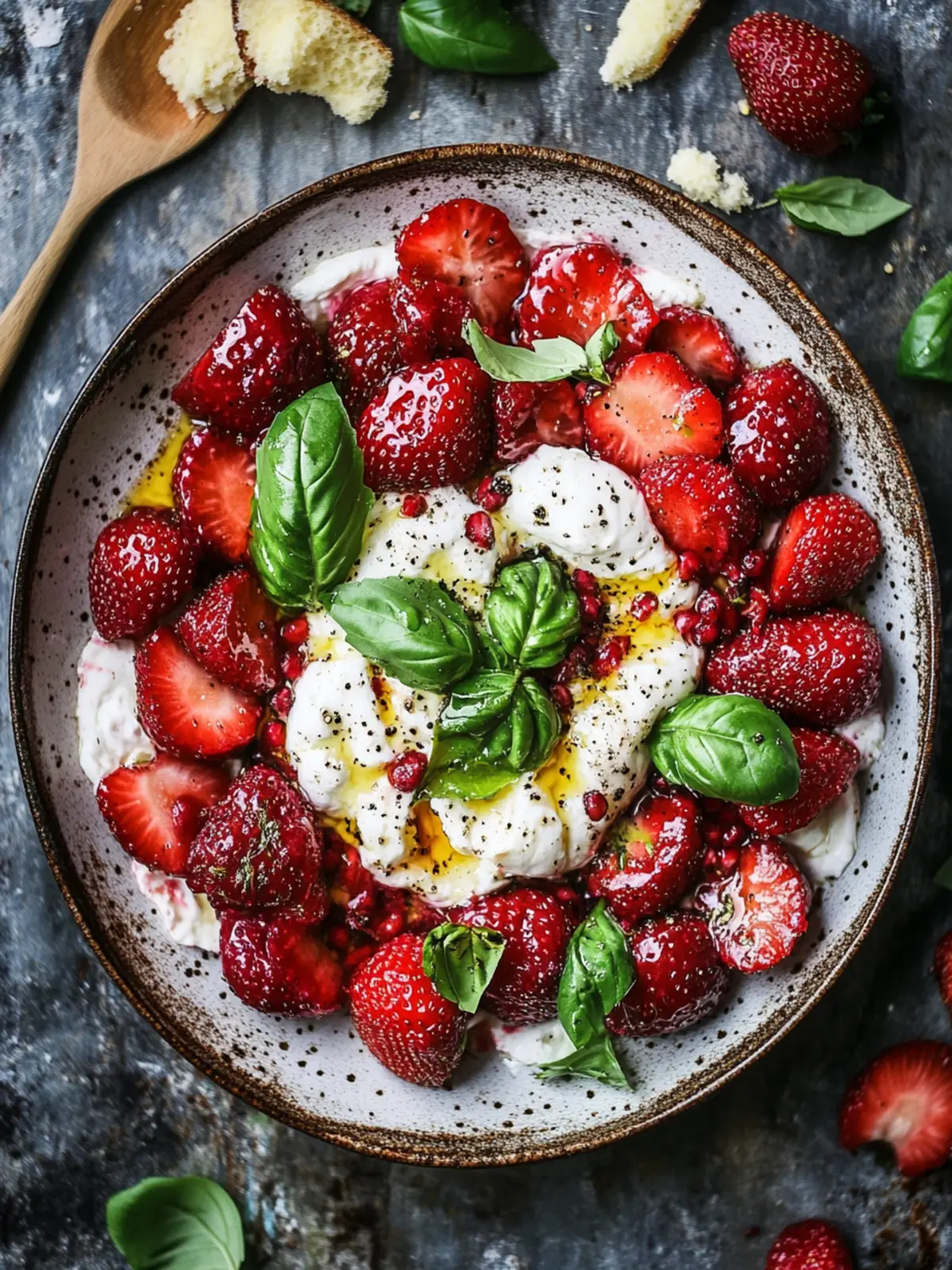 Burrata with Roasted Strawberries & Basil