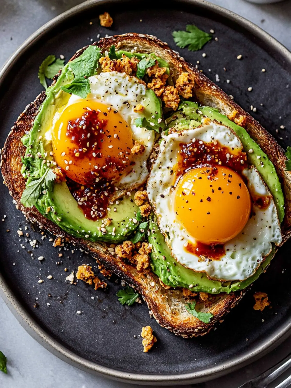 Avocado Toast with Chili Crunch & Egg Clouds