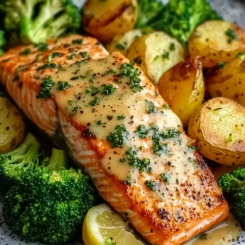 Lemon Butter Salmon with Crispy Potatoes and Broccoli Recipe