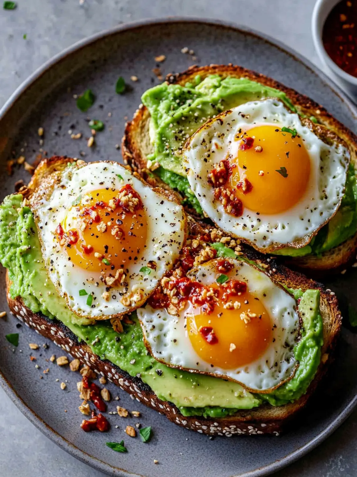 Savory Avocado Toast with Egg Clouds & Chili Crunch Delight