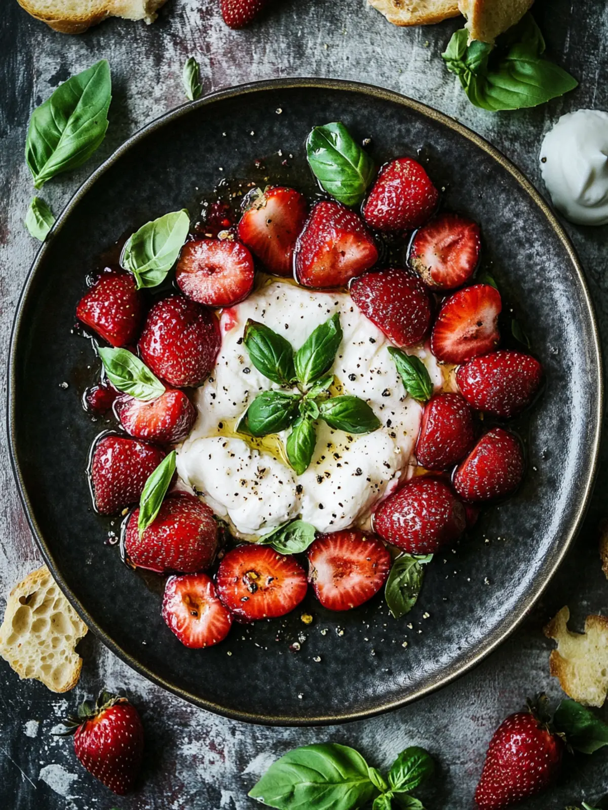 Burrata with Roasted Strawberries & Basil