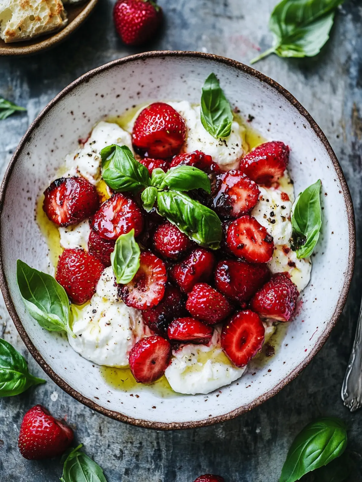 Burrata with Roasted Strawberries & Basil