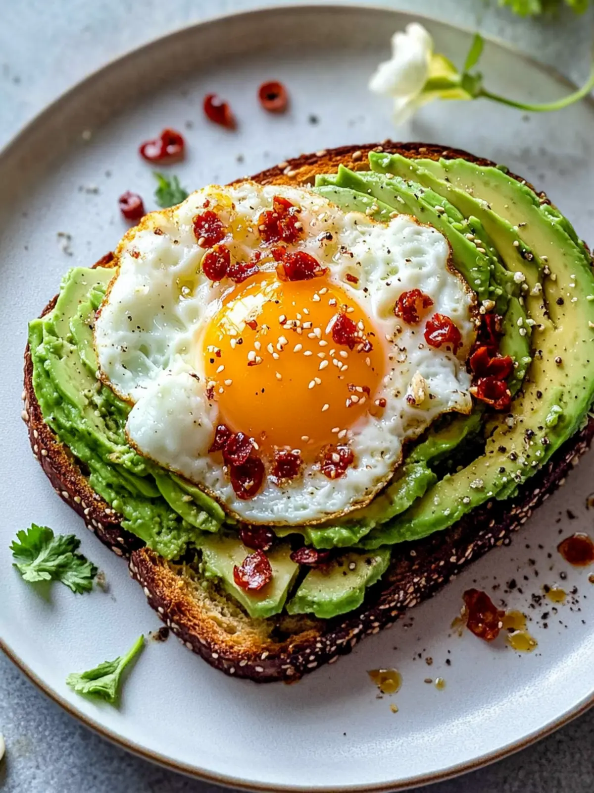 Avocado Toast with Chili Crunch & Egg Clouds