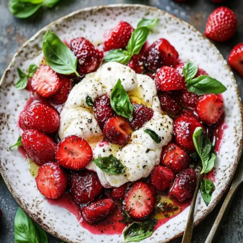 Burrata with Roasted Strawberries & Basil