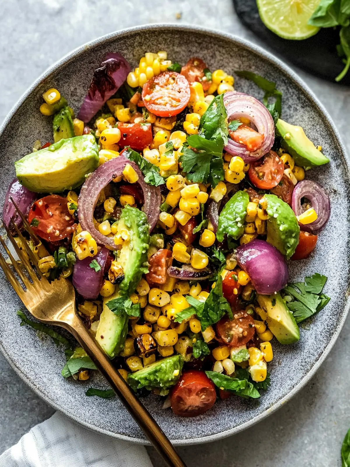 Charred Corn Avocado Salad with Roasted Red Onions