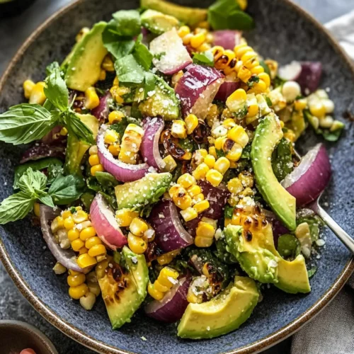 Charred Corn Avocado Salad with Roasted Red Onions