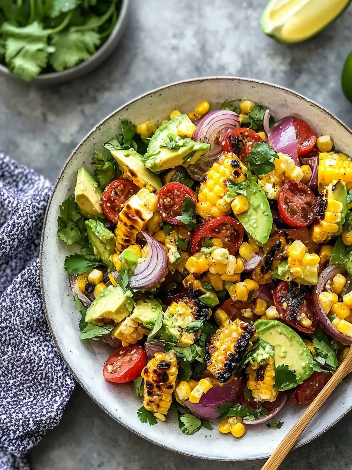 Charred Corn Avocado Salad with Roasted Red Onions